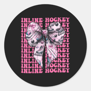 Inline Hockey Player Girl Coquette Bow Pink Ribbon Classic Round Sticker