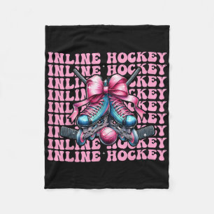 Inline Hockey Player Girl Coquette Bow Pink Ribbon Fleece Blanket