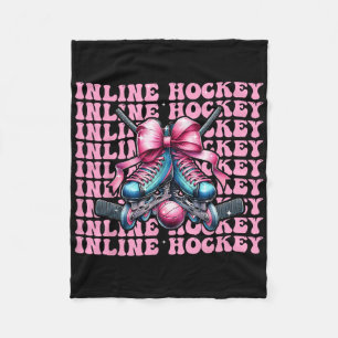 Inline Hockey Player Girl Coquette Bow Pink Ribbon Fleece Blanket