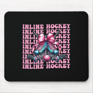 Inline Hockey Player Girl Coquette Bow Pink Ribbon Mouse Pad