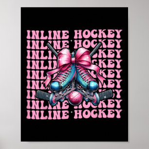 Inline Hockey Player Girl Coquette Bow Pink Ribbon Poster