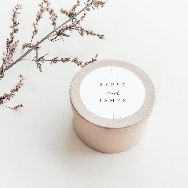 Inline | Modern Minimal Personalised Wedding Classic Round Sticker (Creator Uploaded)