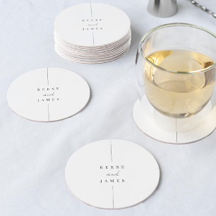 Inline Modern Minimal Personalised Wedding Round Paper Coaster
