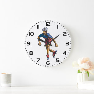 Inline Skater Cool Retro Rollerblading Large Clock
