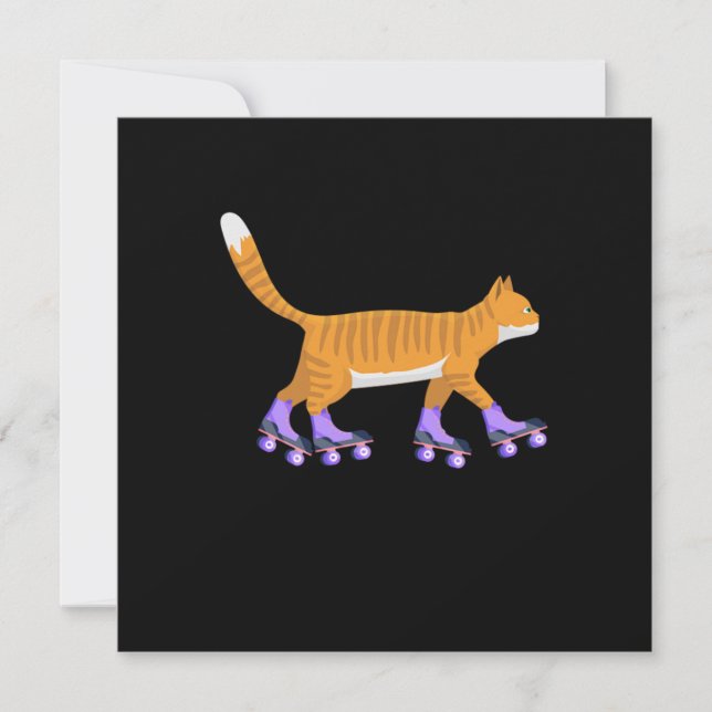 Inline Skating Cat Kitten Rollerblading Skates Gif Invitation (Front)