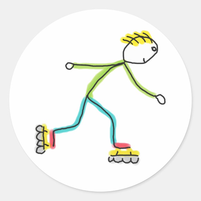 Inline Skating Stickman Classic Round Sticker (Front)