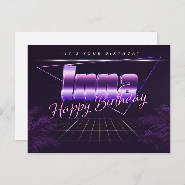 Inna Name First name purple postcard birthday (Front/Back)