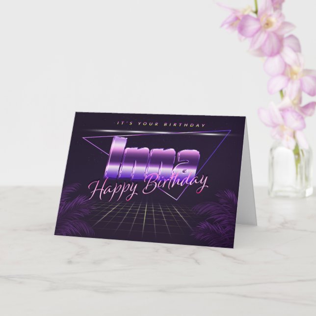 Inna Name First Name purple retro card birthday (Orchid)