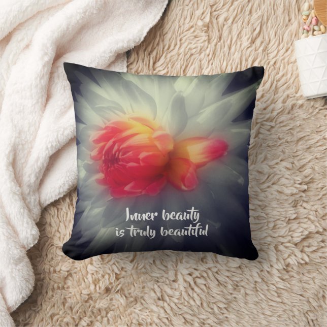 Inner Beauty Dahlia Flower Inspirational Words  Cushion (Blanket)