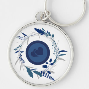 Inner Circle Blue Twin Heart shape Pattern Design Key Ring