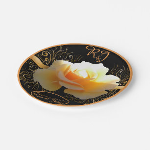 Inner Glow Elegant Yellow and Gold Rose Paper Plate