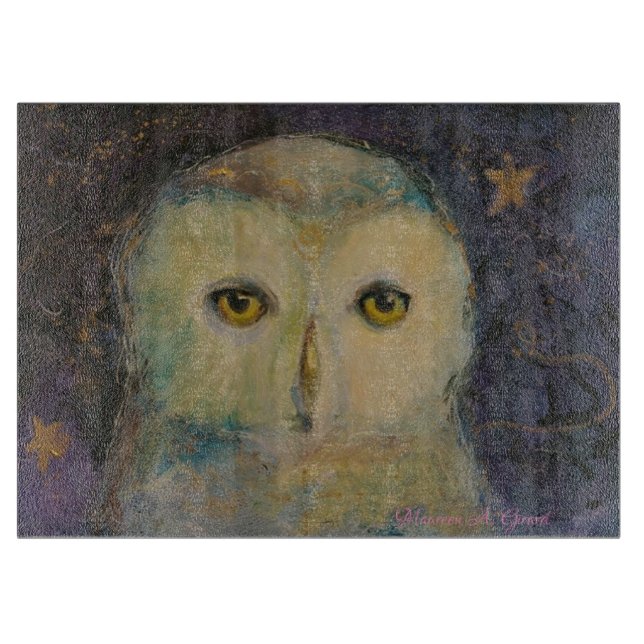 Inner Knowledge Owl Whimsical Maureen Girard Purpl Cutting Board (Front)