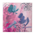 Inner Music - Floral Sketch Ceramic Tile<br><div class="desc">Inner Music I by Melissa Wang. Features a sketches of flowers against a soft,  flowy pink background.| 140968D</div>