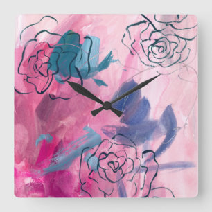 Inner Music - Floral Sketch Square Wall Clock