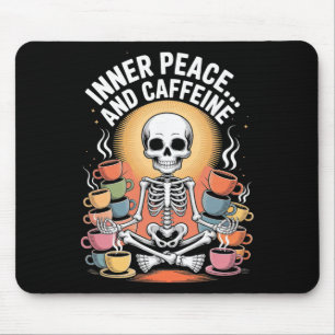 Inner Peace And Caffeine Skeleton Yoga Design _3  Mouse Pad