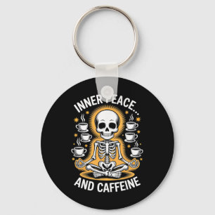 Inner Peace And Caffeine Skeleton Yoga Design Key Ring