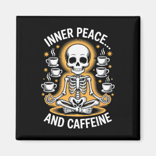 Inner Peace And Caffeine Skeleton Yoga Design Magnet