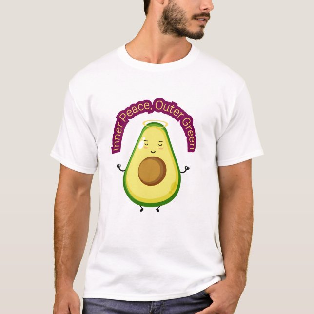 "Inner Peace Outer Green – Cute Avocado Meditation T-Shirt (Front)
