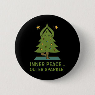Inner Peace Outer Sparkle Cute Yoga Christmas Tree 6 Cm Round Badge