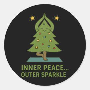 Inner Peace Outer Sparkle Cute Yoga Christmas Tree Classic Round Sticker
