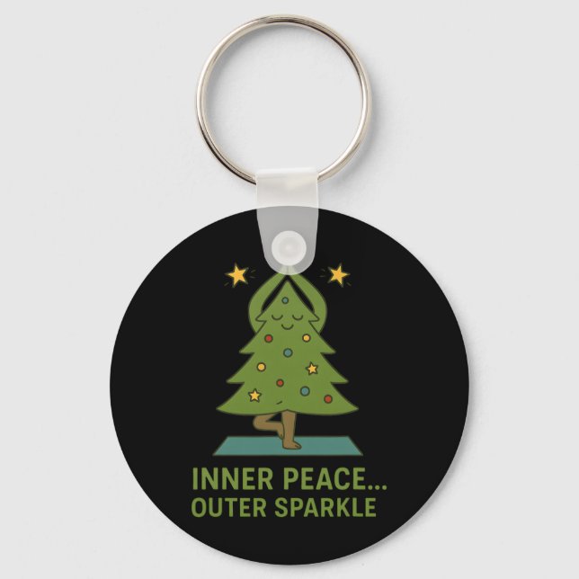 Inner Peace Outer Sparkle Cute Yoga Christmas Tree Key Ring (Front)