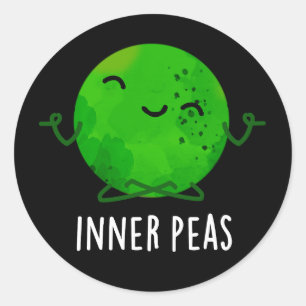 Inner Peas Funny Meditating Pea Pun Dark BG Classic Round Sticker