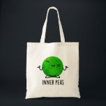 Inner Peas Funny Meditating Pea Pun  Tote Bag<br><div class="desc">Inner Peas Funny Meditating Pea Pun features a cute pea in deep inner peace meditation. Perfect pun gift for family and friends who love cute pea puns.</div>