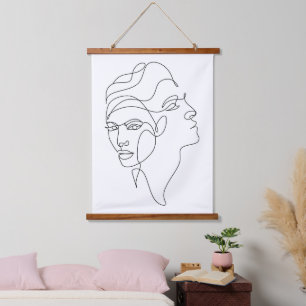 Inner Reflections – Dual Face Minimalist Line Art Hanging Tapestry