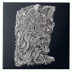 Innerbeastman, ink drawing ceramic tile