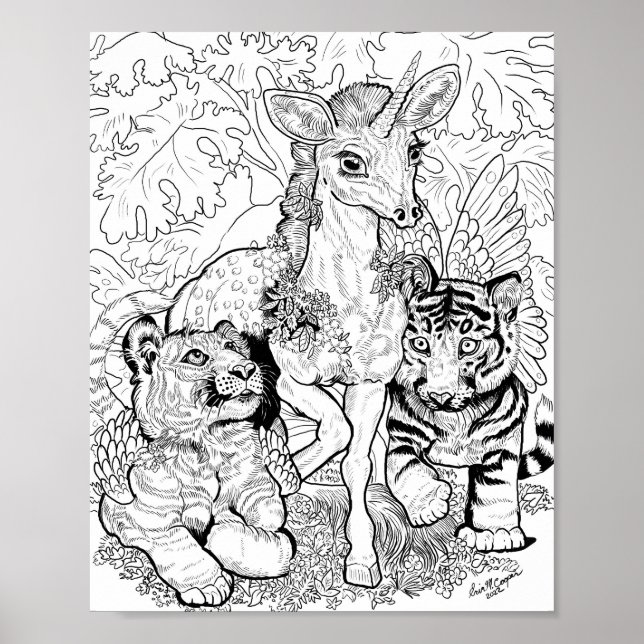 'Innocence of the new' unicorn Colouring Page Poster (Front)