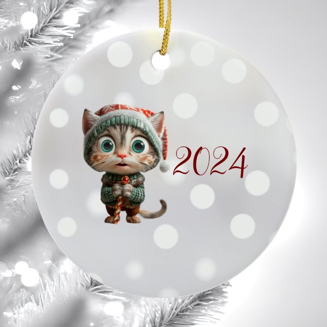 Innocent Cat Christmas Elf Ceramic Ornament (Creator Uploaded)