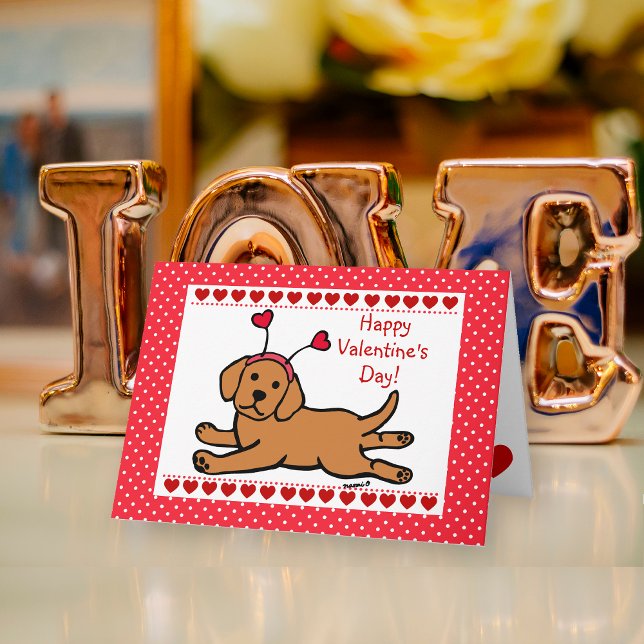 Innocent Fox Red Labrador Puppy Valentine Holiday Card (Innocent Fox Red Labrador Puppy Valentine's Day Card for Labrador Owners!!  Cute Cartoon Design.)