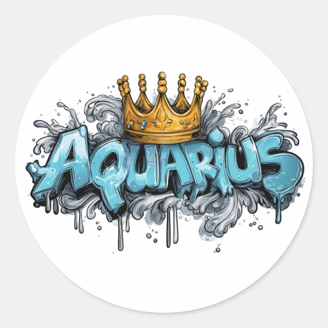 Innovative Aquarius Zodiac Graffiti Airbrush Classic Round Sticker (Front)