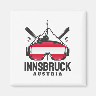 Innsbruck Austria Ski Resort Retro Skiing Magnet