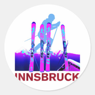 Innsbruck skiing &amp; snowboarding retro 90s classic round sticker