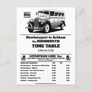 Innsmouth Bus Schedule Joe Sargent Postcard