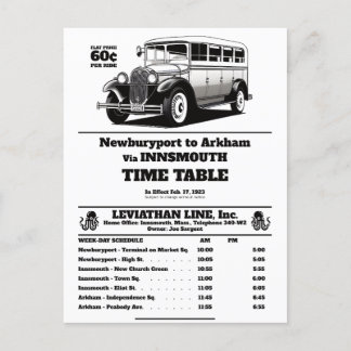 Innsmouth Bus Schedule Joe Sargent Postcard