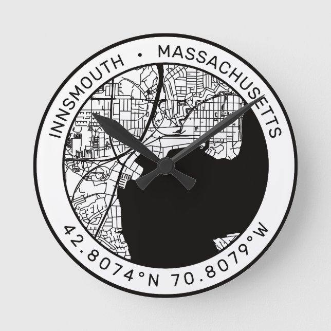 Innsmouth City Map Lovecraft Round Clock (Front)