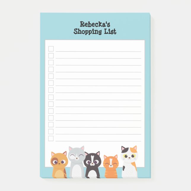 Inquisitive Cats Shopping List Personalised Post-it Notes (Front)