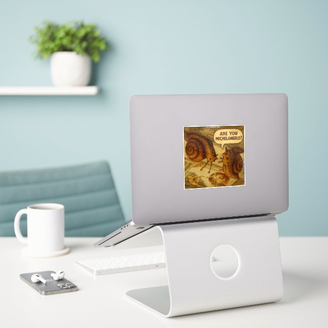 Inquisitive Snail & Michelangelo Parody Cartoon  (Laptop On Desk)