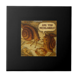 Inquisitive Snail & Michelangelo Parody Cartoon Ceramic Tile