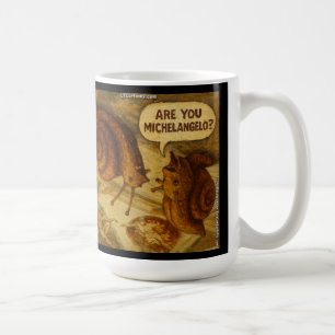 Inquisitive Snail & Michelangelo Parody Cartoon Coffee Mug