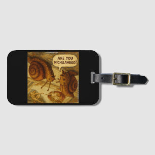 Inquisitive Snail & Michelangelo Parody Cartoon Luggage Tag