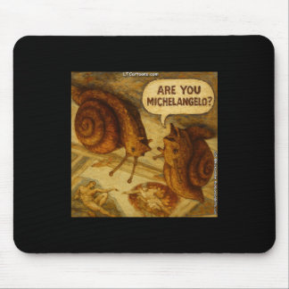 Inquisitive Snail & Michelangelo Parody Cartoon Mouse Pad