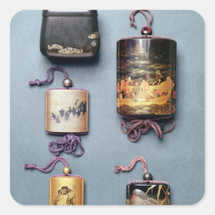 Inro and tobacco pouch square sticker