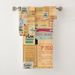 Insane awesome design of old Cenima tickets Stamps Bath Towel Set