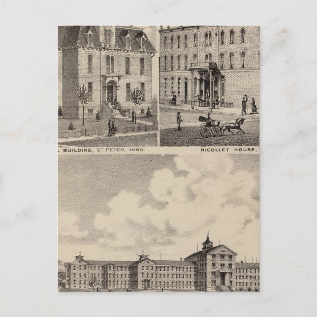 Insane Hospital, Public School Building, Minnesota Postcard (Front)