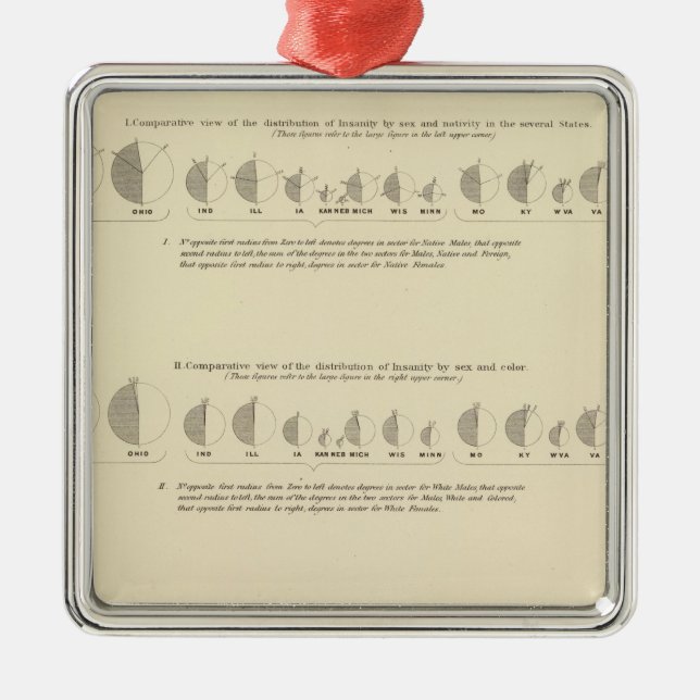 Insane, Statistical US Lithograph 1870 Metal Tree Decoration (Front)