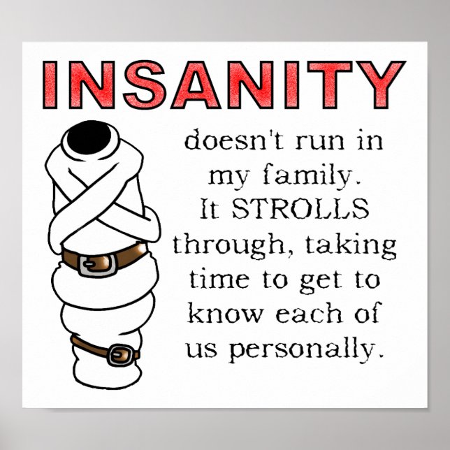 Insanity Strolls Funny Poster Sign (Front)