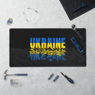 Inscription Ukraine in blue/yellow colours. Ukrain Desk Mat